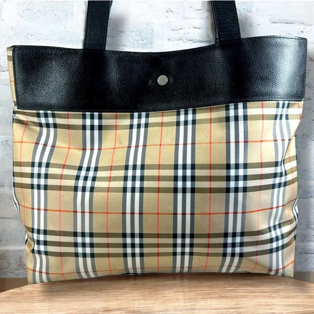 Burberry Leather Trimmed Nova Haymaker Check Tote with COA